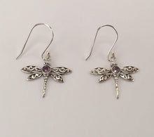 Load image into Gallery viewer, Sterling Silver Dragonfly earrings with semi precious stones,