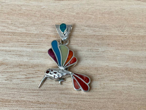 Hummingbird pendant, Sterling Silver Hummingbird necklace, Cute Hummingbird, Colorful bird necklace