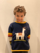 Load image into Gallery viewer, Alpaca llama jumper, Unisex Alpaca Children knot Jumper,  Blue llama knit sweater,  Llama gift