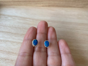 Opal stud silver earrings