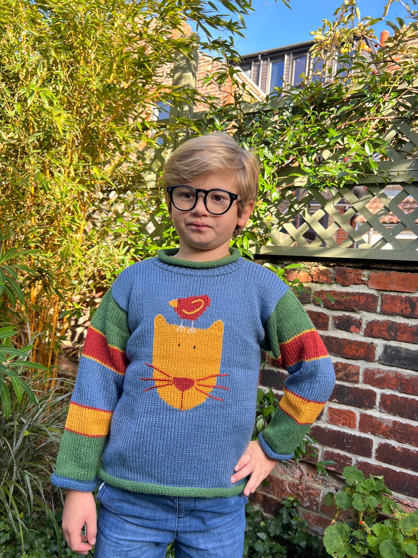 Alpaca wool cat jumper, Toddler knitted jumper, Cat and bird knitted Jumper,  Green cat knit sweater,  Cat gifts