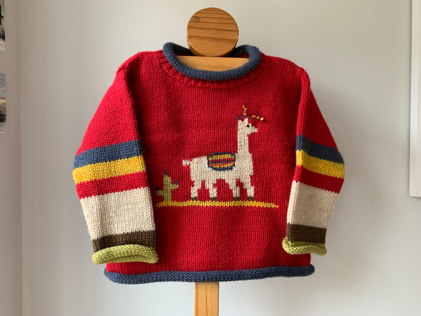 Toddler llama knit jumper, red llama pullover made from alpaca wool, Llama sweater, Llama gilrl boy clothing