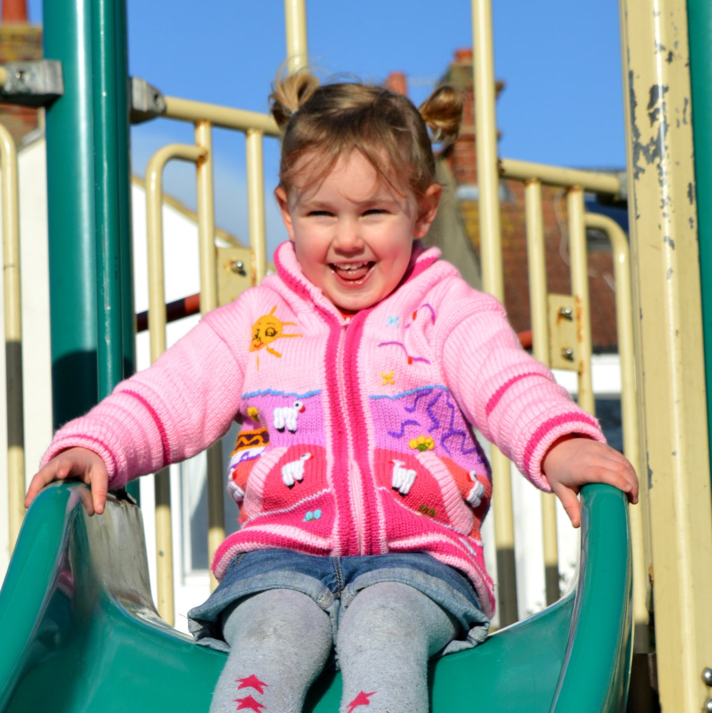 Girl/Baby/ Children/Kids Pink fleece lined knitted Cardigan/Sweater/Jacket/Coat (Fleece lined) with hand embroidered applications