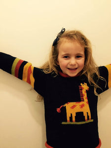 Toddler knit sweater, children knitted jumper, Alpaca wool Jumper, Blue Jumper, Giraffe Girl Pullover, Boy giraffe motif jumper
