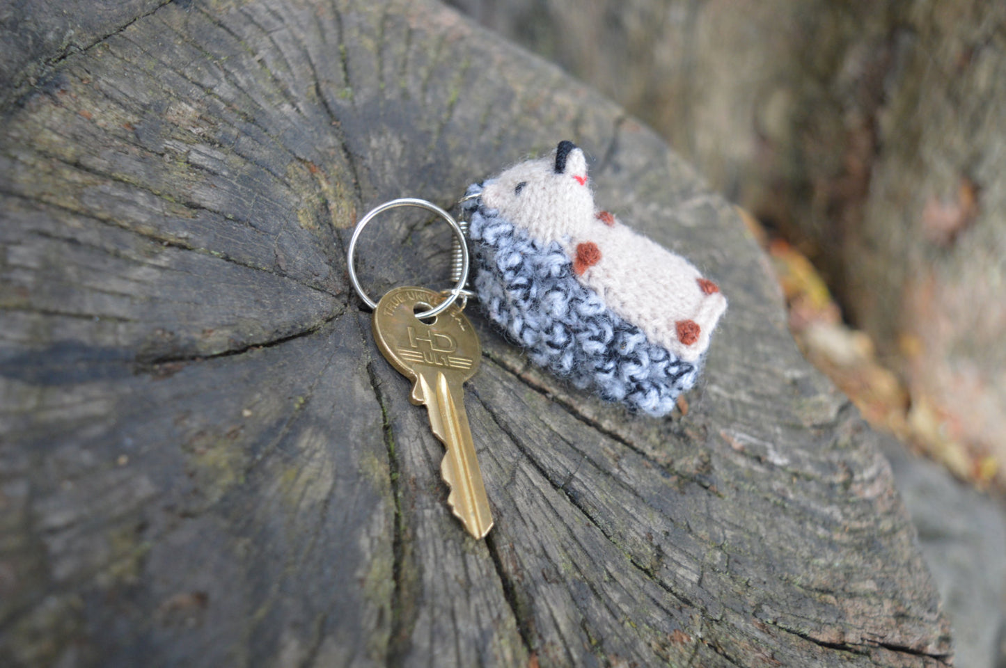Hedgehog Keyring, Hedgehog Keychain, Hand Knitted Hedgehog, Woodland nursery decor