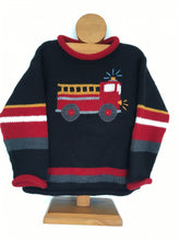 Load image into Gallery viewer, Boy Alpaca Jumper Fire engine motif, Boy Alpaca Jumper Sweater/Pullover Fire engine, Wool jumper, Toddler jumper, Children jumper, Gift boy