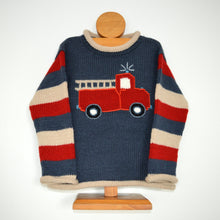 Load image into Gallery viewer, Boy Alpaca Sweater Fire engine motif, Boy Alpaca Jumper Sweater/Pullover Fire engine