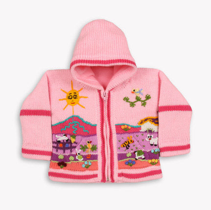 Girl/Baby/ Children/Kids Pink fleece lined knitted Cardigan/Sweater/Jacket/Coat (Fleece lined) with hand embroidered applications