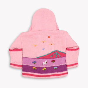 Girl/Baby/ Children/Kids Pink fleece lined knitted Cardigan/Sweater/Jacket/Coat (Fleece lined) with hand embroidered applications