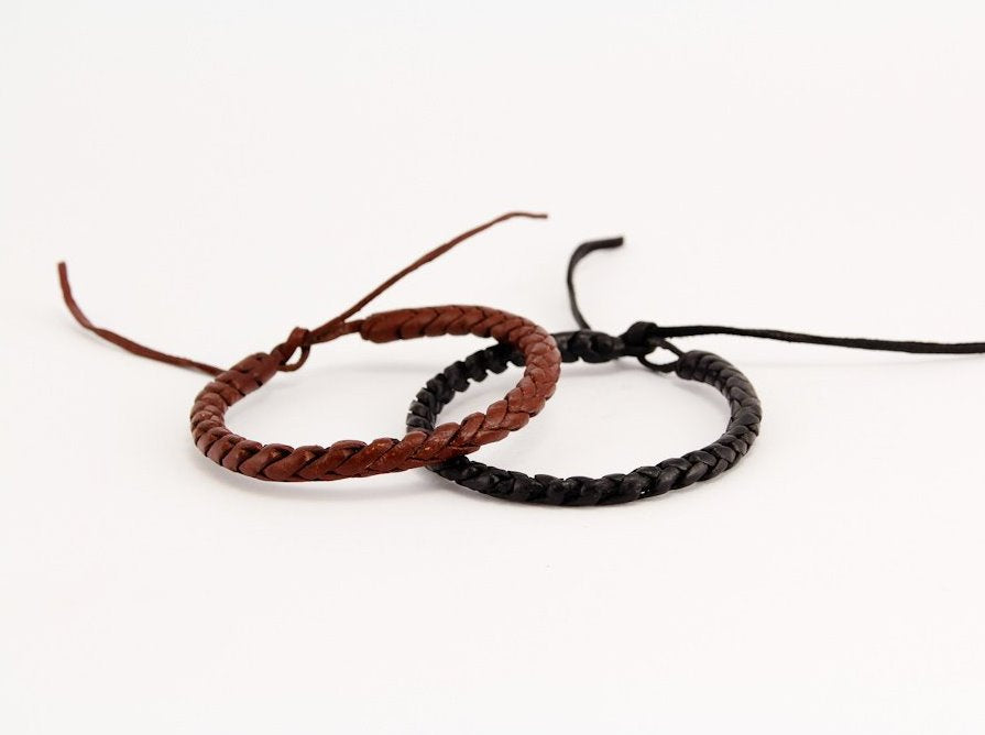 2 Black and 2 Brown Leather Bracelets