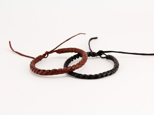 2 Black and 2 Brown Leather Bracelets