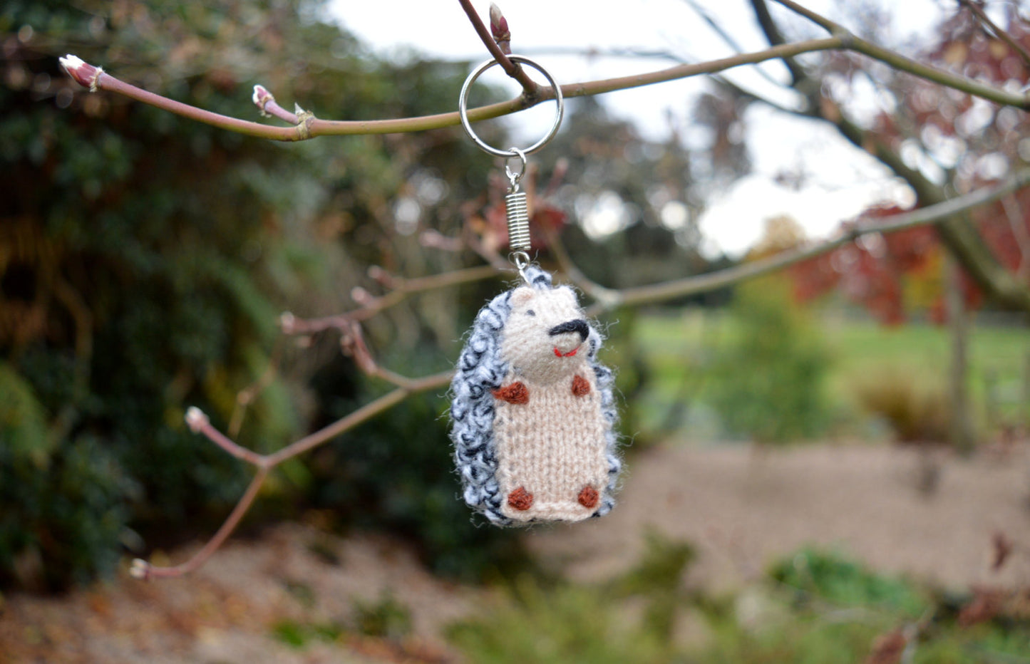 Hedgehog Keyring, Hedgehog Keychain, Hand Knitted Hedgehog, Woodland nursery decor