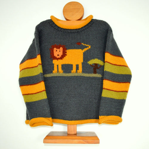 Toddler knit Jumper, Lion motif Sweater, Alpaca Sweater, Knitted boy jumper, Grey lion pullover, Wool boy jumper, Gift for boys