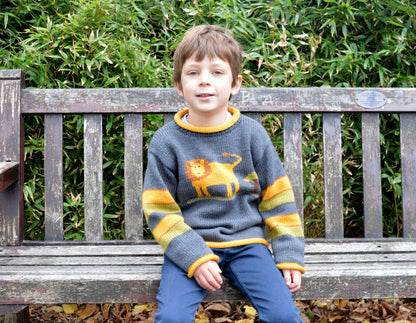Toddler knit Jumper, Lion motif Sweater, Alpaca Sweater, Knitted boy jumper, Grey lion pullover, Wool boy jumper, Gift for boys