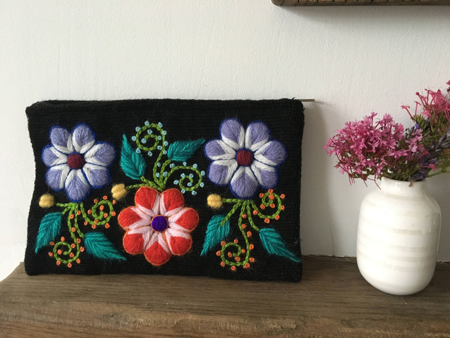 Make up bag, Make up case, Flower bag, Hand embroidered bag, Cosmetic bag, Gift for her, Pencil case, Make up storage, Friend present