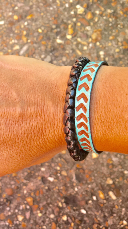 2 Black and 2 Brown Leather Bracelets