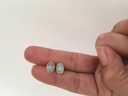 Opal stud silver earrings Oval