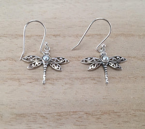 Sterling Silver Dragonfly earrings with semi precious stones,