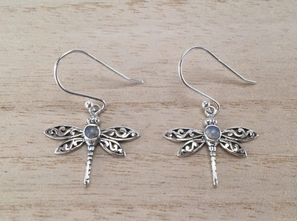 Sterling Silver Dragonfly earrings with semi precious stones,