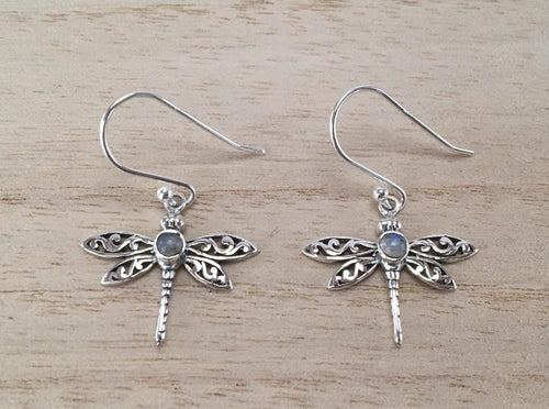 Sterling Silver Dragonfly earrings with semi precious stones,