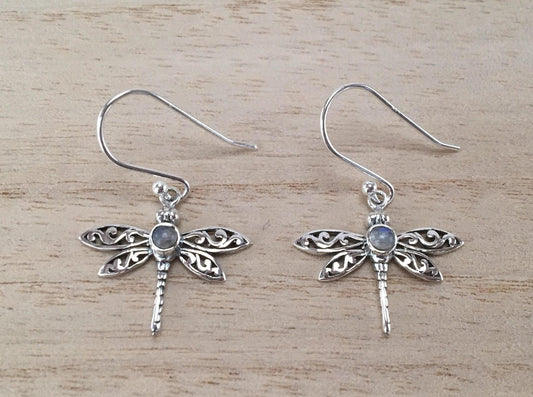 Sterling Silver Dragonfly earrings with semi precious stones,
