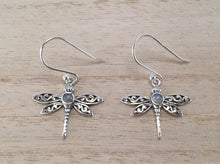 Load image into Gallery viewer, Sterling Silver Dragonfly earrings with semi precious stones,