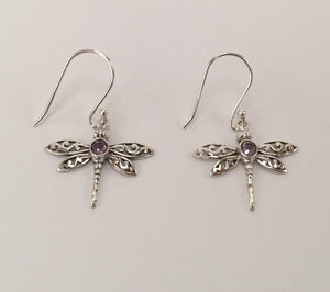 Sterling Silver Dragonfly earrings with semi precious stones,