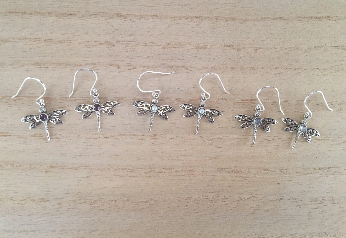 Sterling Silver Dragonfly earrings with semi precious stones,