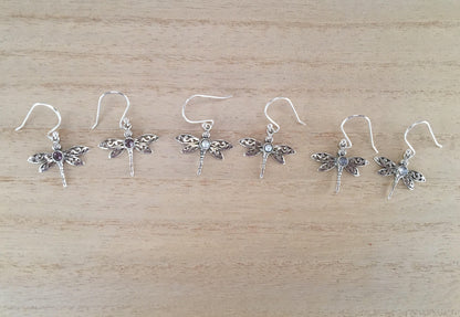 Sterling Silver Dragonfly earrings with semi precious stones,