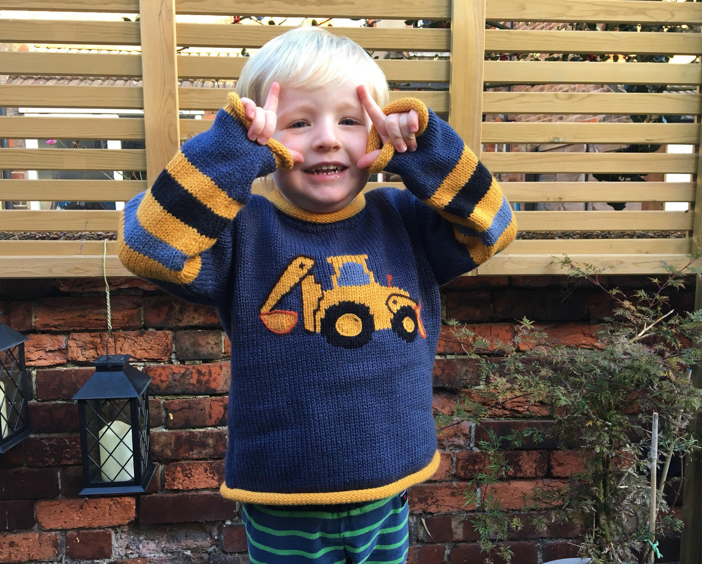 Alpaca kids sweaters, Boy Digger jumper,  Boy Alpaca Jumper Digger motif, boy alpaca sweater digger design