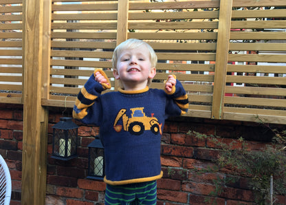 Alpaca kids sweaters, Boy Digger jumper,  Boy Alpaca Jumper Digger motif, boy alpaca sweater digger design