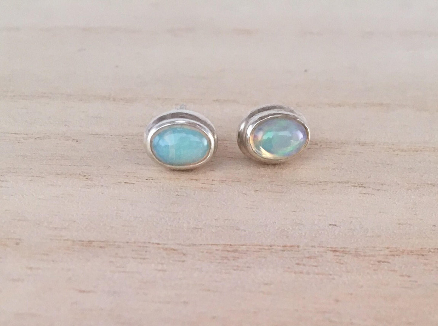 Opal stud silver earrings Oval