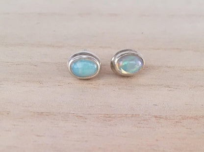 Opal stud silver earrings Oval