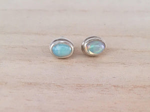 Opal stud silver earrings Oval