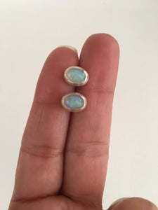 Opal stud silver earrings Oval