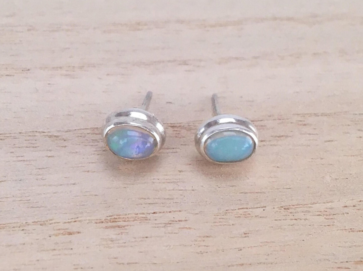 Opal stud silver earrings Oval