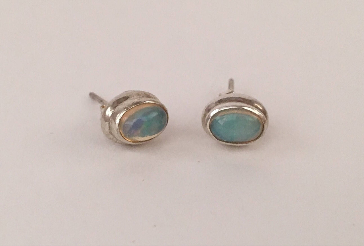 Opal stud silver earrings Oval