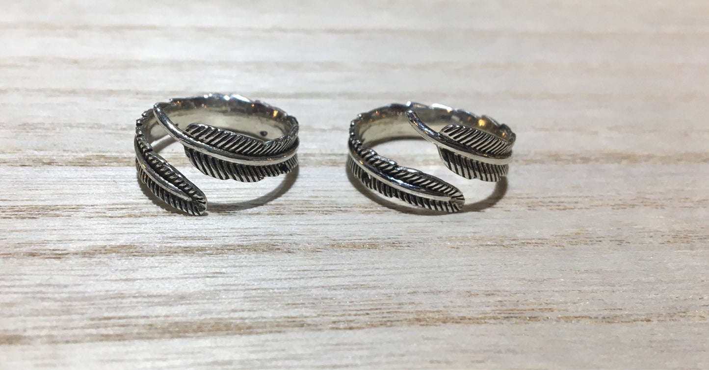 Feather sterling silver ring, Adjustable feather sterling silver ring, Gift for her, Gift for him, Boho silver ring, Thumb silver ring