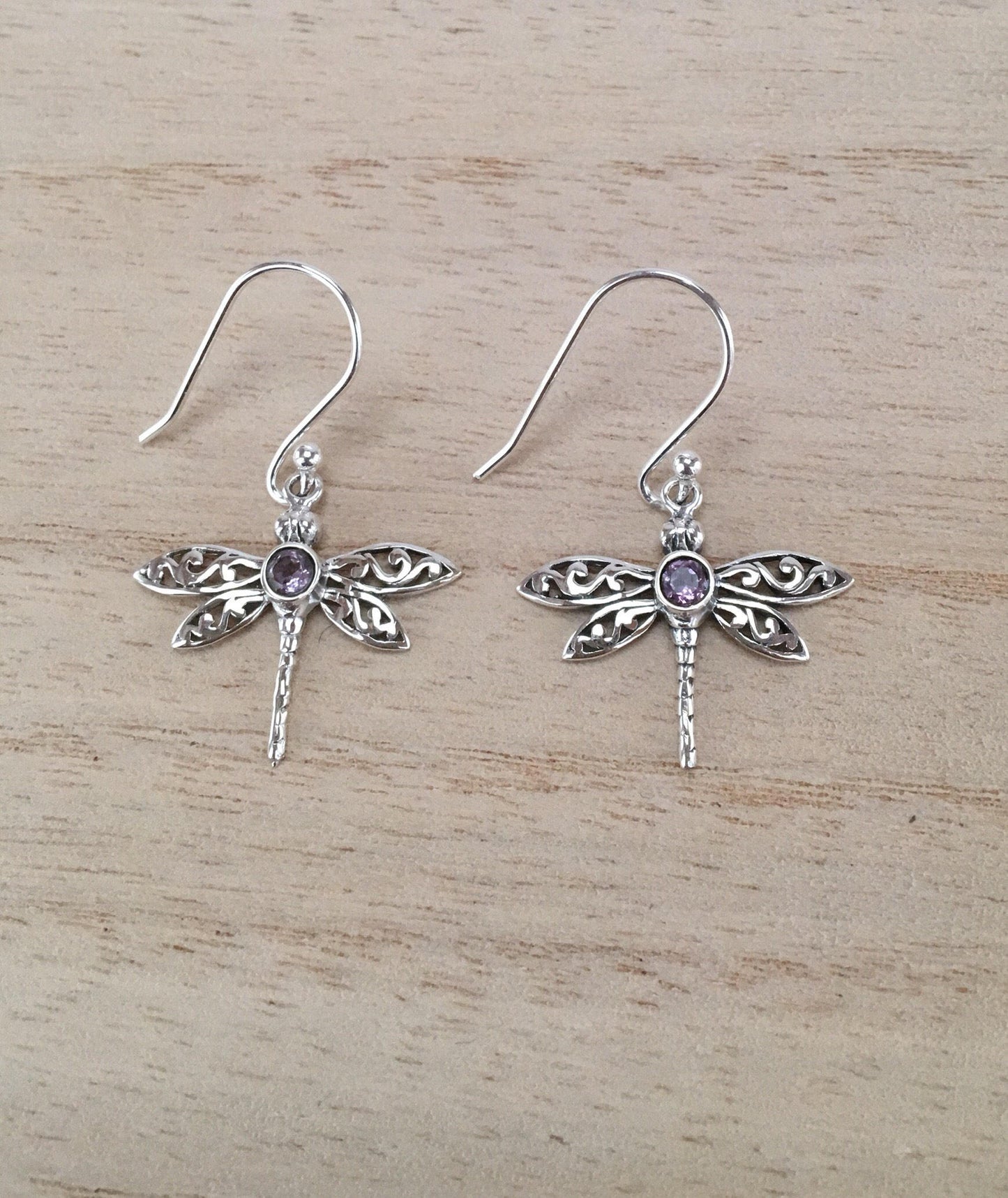 Sterling Silver Dragonfly earrings with semi precious stones,