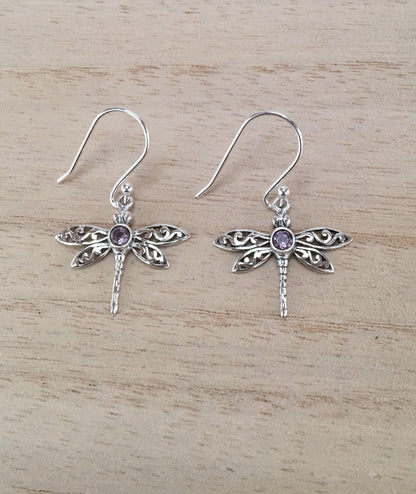 Sterling Silver Dragonfly earrings with semi precious stones,