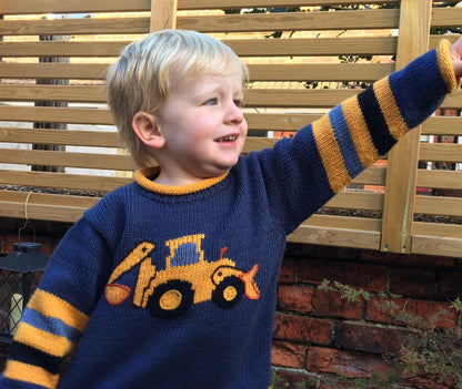 Alpaca kids sweaters, Boy Digger jumper,  Boy Alpaca Jumper Digger motif, boy alpaca sweater digger design