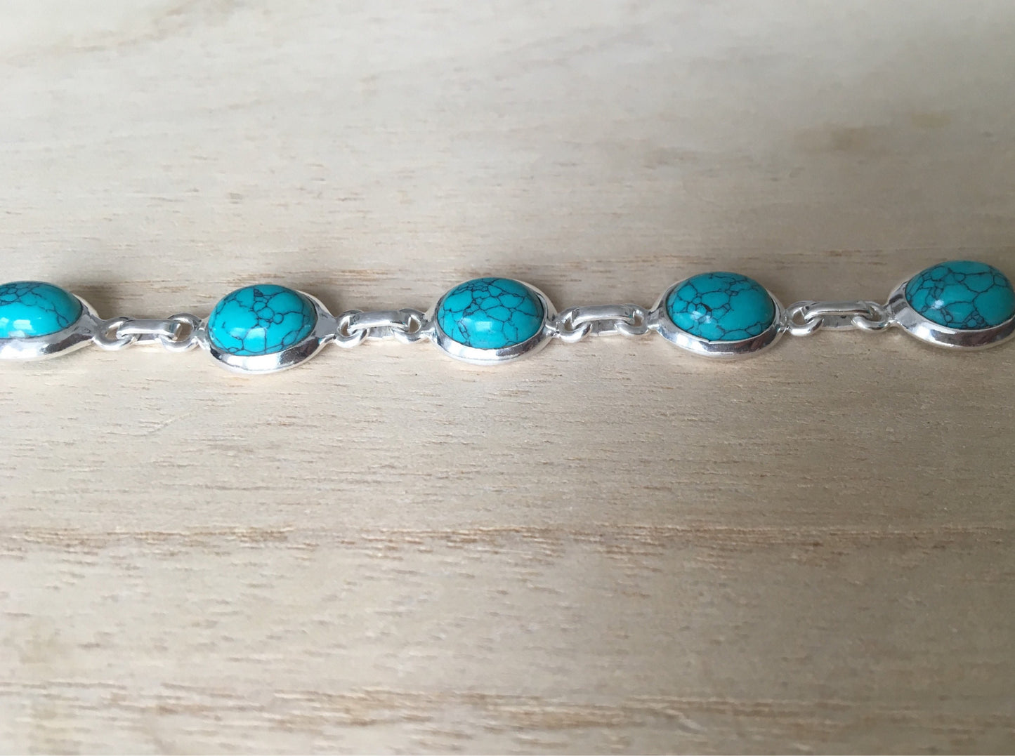 Turquoise sterling silver link bracelet