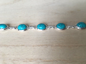 Turquoise sterling silver link bracelet