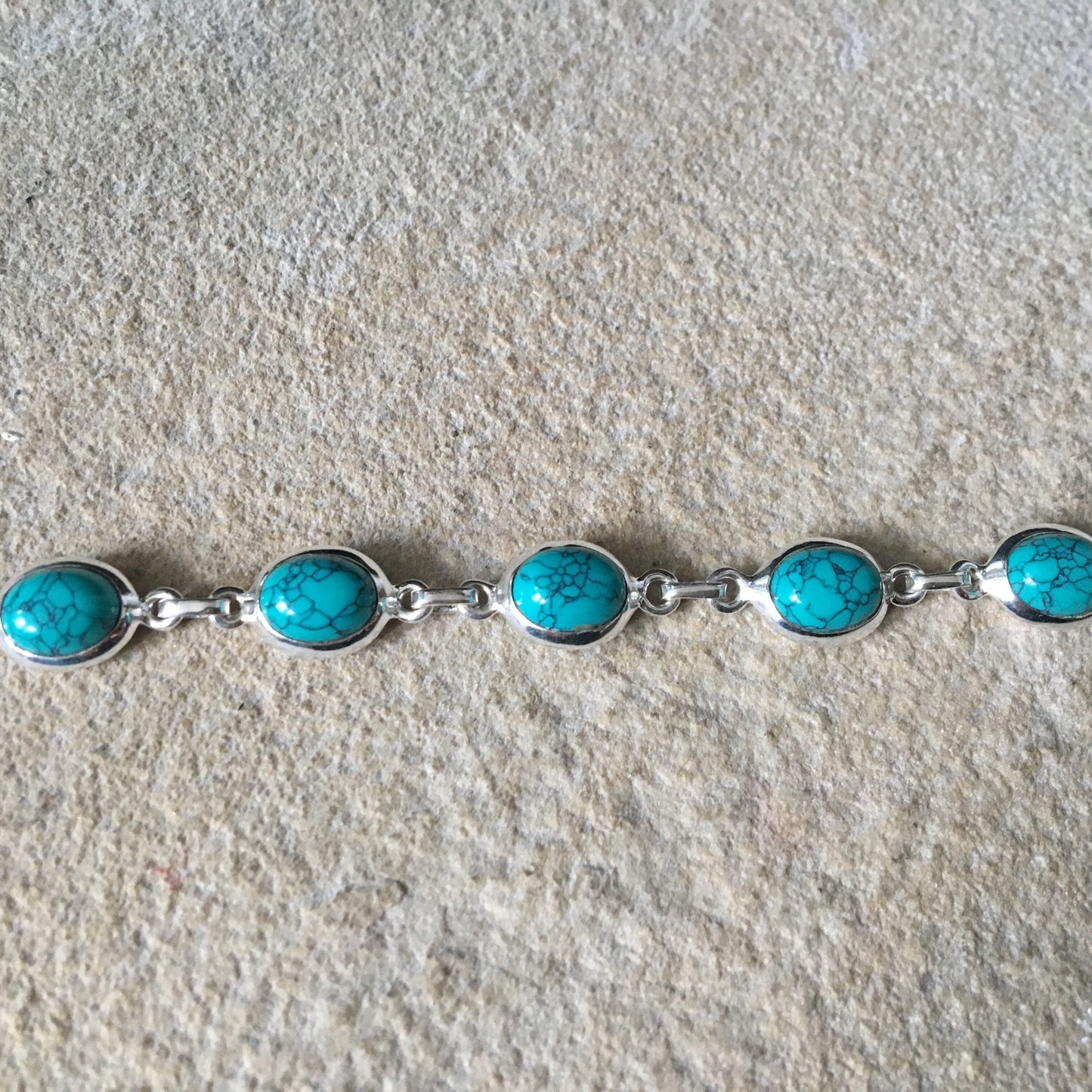 Turquoise sterling silver link bracelet