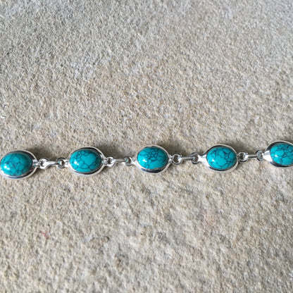 Turquoise sterling silver link bracelet