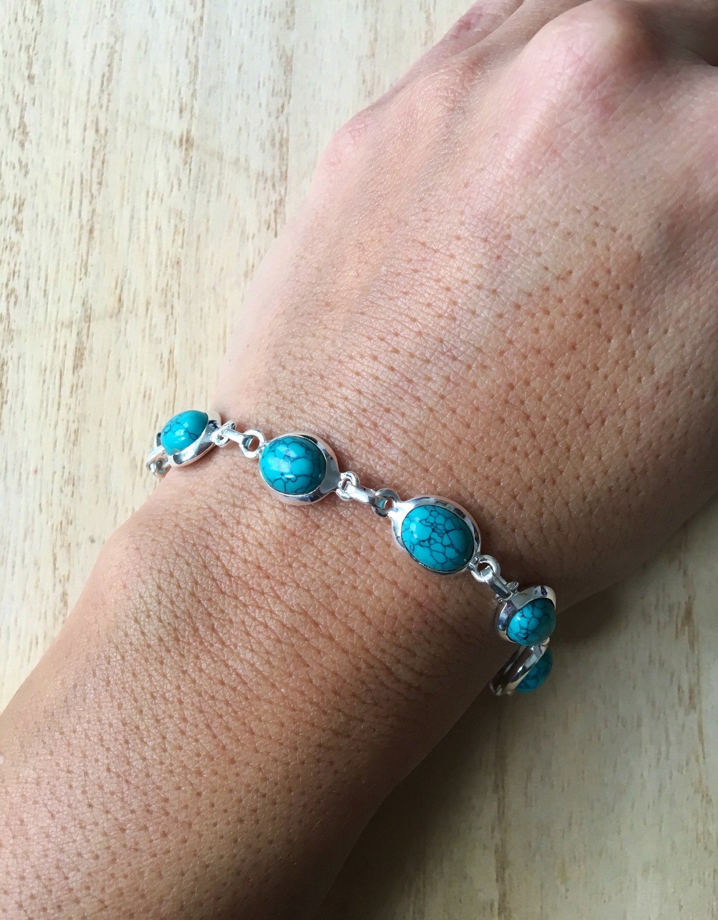 Turquoise sterling silver link bracelet