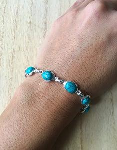 Turquoise sterling silver link bracelet