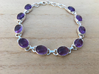 Amethyst Sterling Silver Bracelet Oval