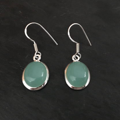 Oval Aqua Chalcedony silver earrings