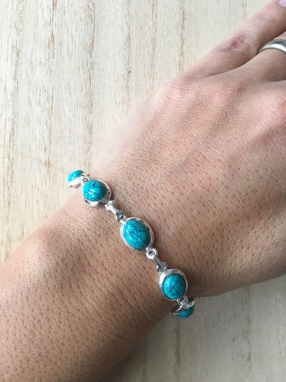 Turquoise sterling silver link bracelet